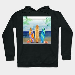 Watercolor surfboard scene Hoodie